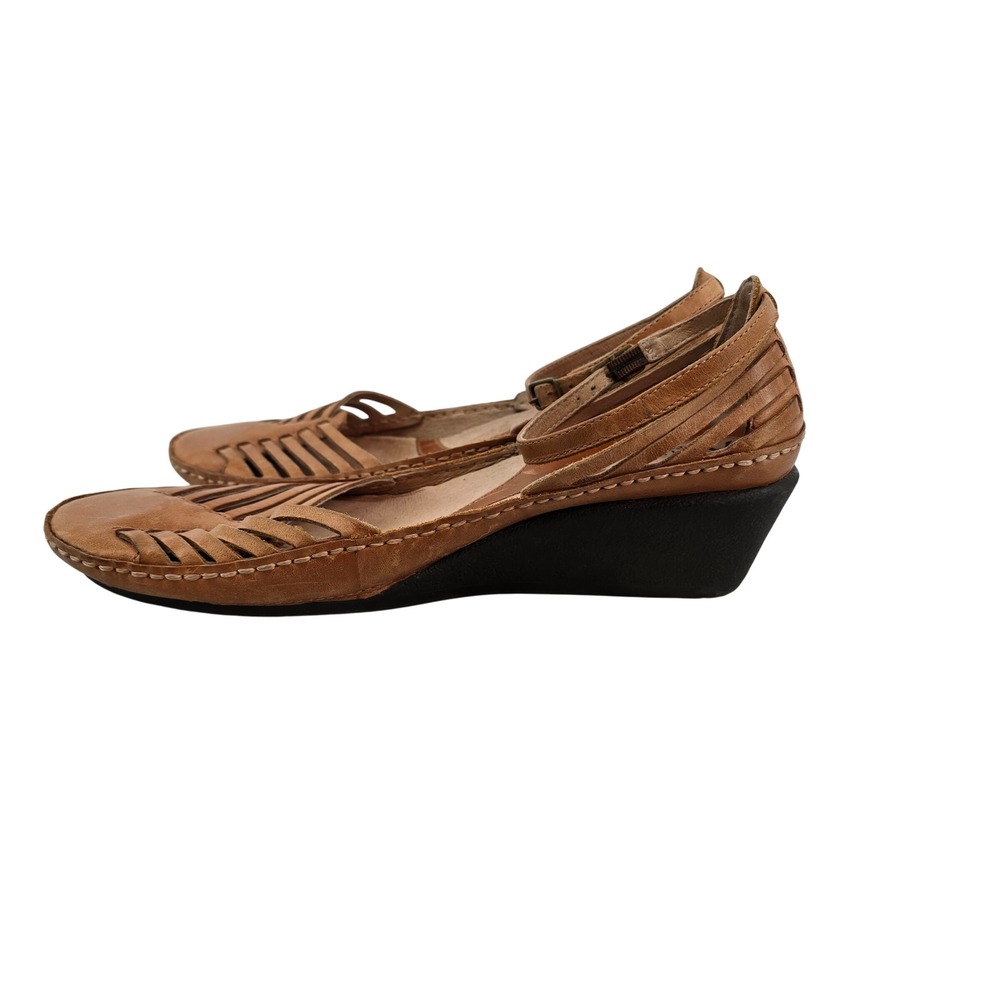 Clarks Artisan Collection Tan Brown Leather Wedge Sandals Ankle Strap 8M 74769